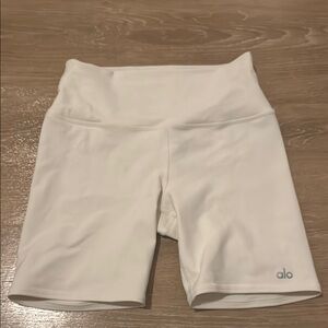 ALO Yoga White Bike Shorts High-Waist Moisture-Wicking
